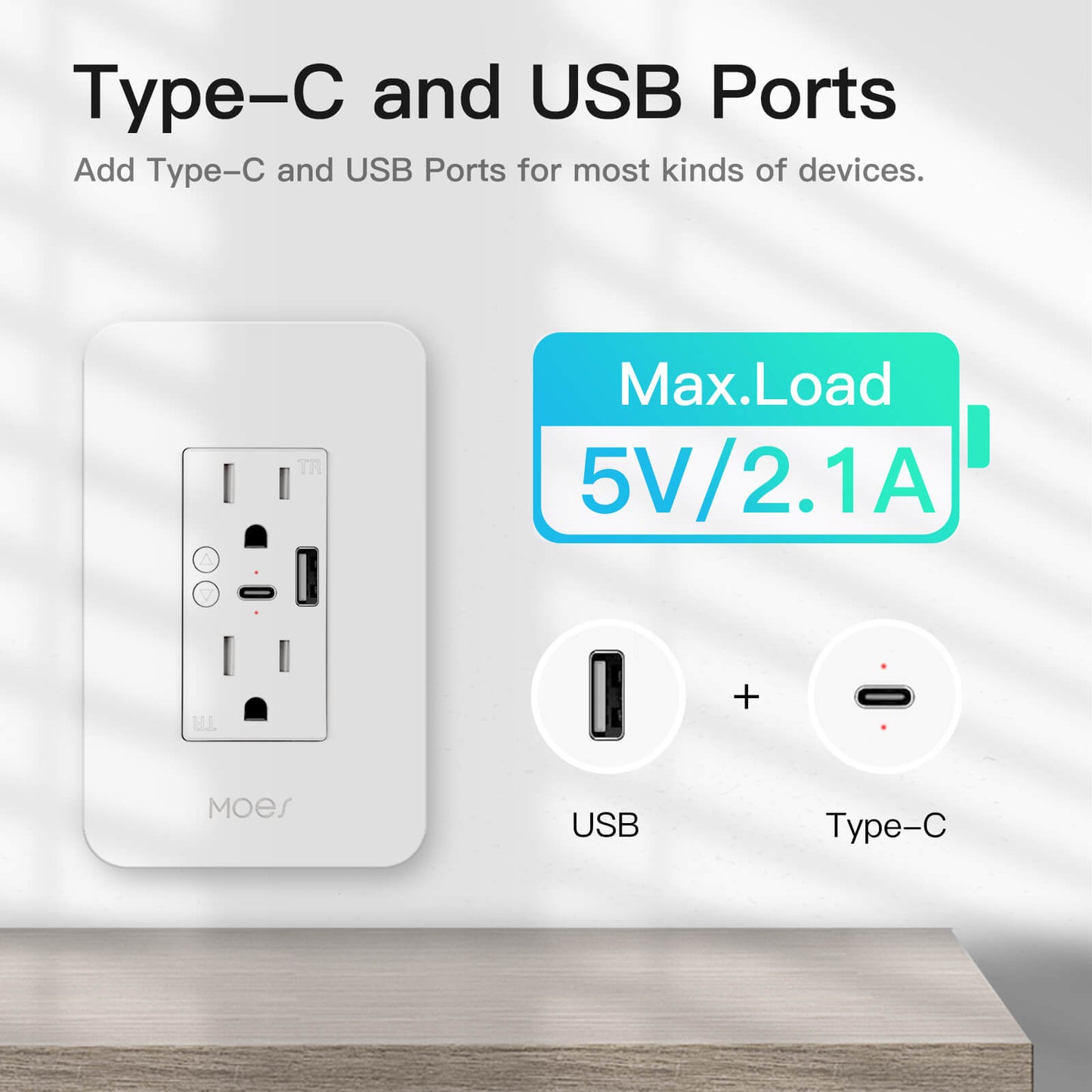 Add Type -C and USB Ports for most kinds of devices. - MOES