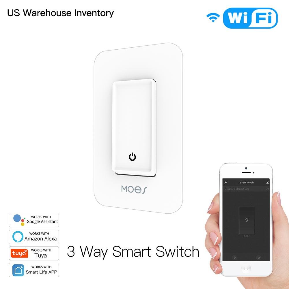 WiFi 3 Way Smart Light Switches | White Push Button Double Switch – MOES