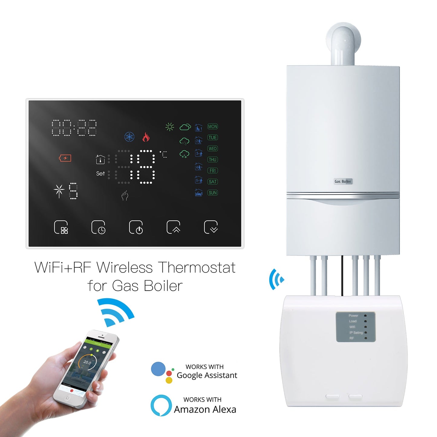 Thermostat WiFi RF Programmable Tuya Smart Wall-hung Temperature Controller Wireless RF Receiver for Gas Boiler Floor Heating - Moes