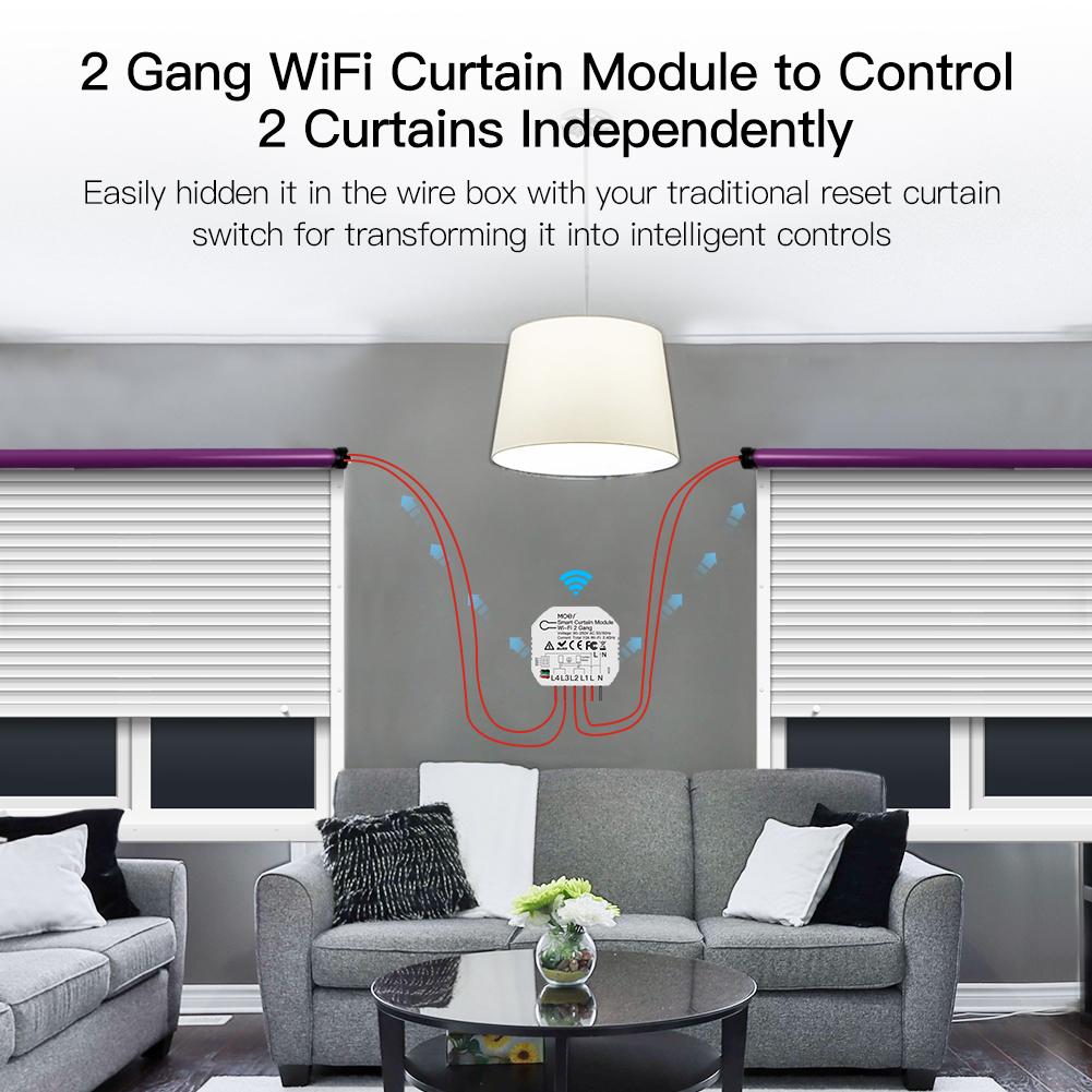 Tuya Smart WiFi 2 Gang Double Curtain Blind Switch Module for Roller Shutter Electric Motor Smart Life App with Google Home Alexa Voice Control - Moes