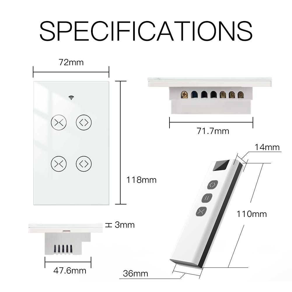 Tuya Smart WiFi RF 2 Gang Double Curtain Blind Switch for Roller Shutter Electric Motor Smart Life App with Google Home Alexa Voice Control US - Moes