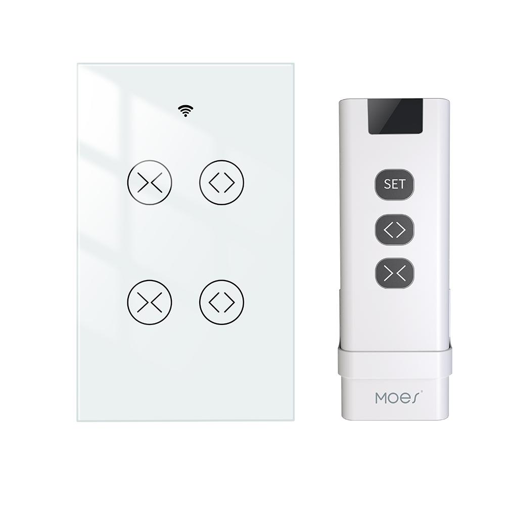 Tuya Smart WiFi RF 2 Gang Double Curtain Blind Switch for Roller Shutter Electric Motor Smart Life App with Google Home Alexa Voice Control US - Moes