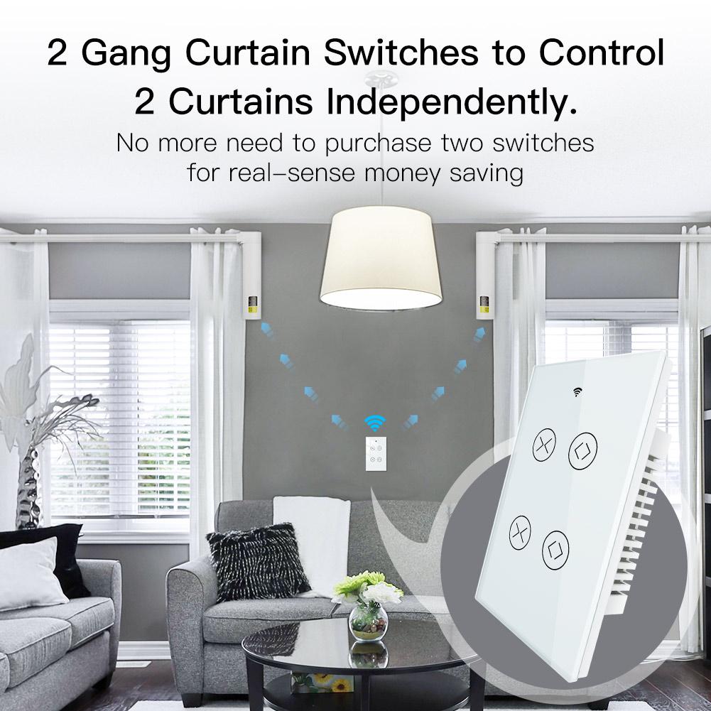 Tuya Smart WiFi RF 2 Gang Double Curtain Blind Switch for Roller Shutter Electric Motor Smart Life App with Google Home Alexa Voice Control US - Moes