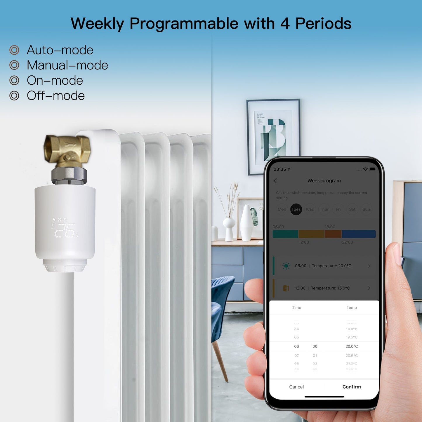 Tuya Smart WiFi Thermostatic Radiator Valve Controller Wireless Remote Control TRV Smart Anti-scale Mode Rotatable screen Powered by Battery - MOES