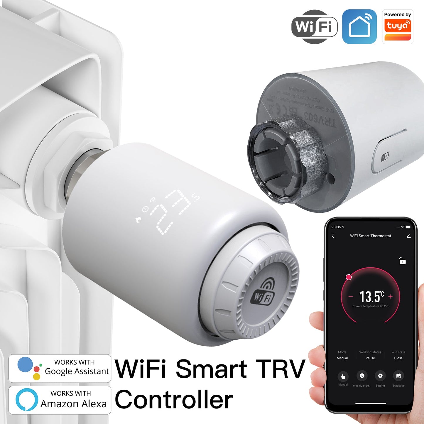 Tuya Smart WiFi Thermostatic Radiator Valve Controller Wireless Remote Control TRV Smart Anti-scale Mode Rotatable screen Powered by Battery - MOES