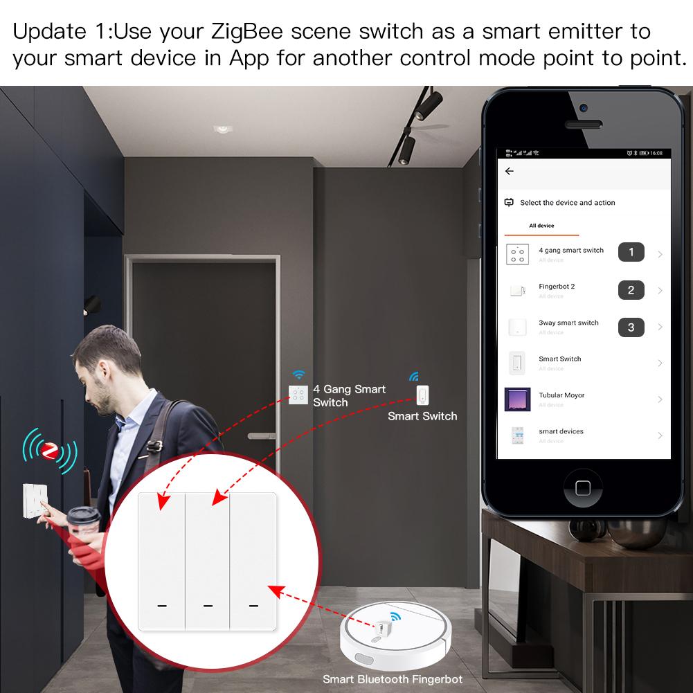Tuya ZigBee Wireless Scene Switch Mechanical Push Button Controller Battery Powered Transmitter Switch via Smart Life App Smart Home Automation Scenario for Smart Devices 1/2/3 Gang - Moes