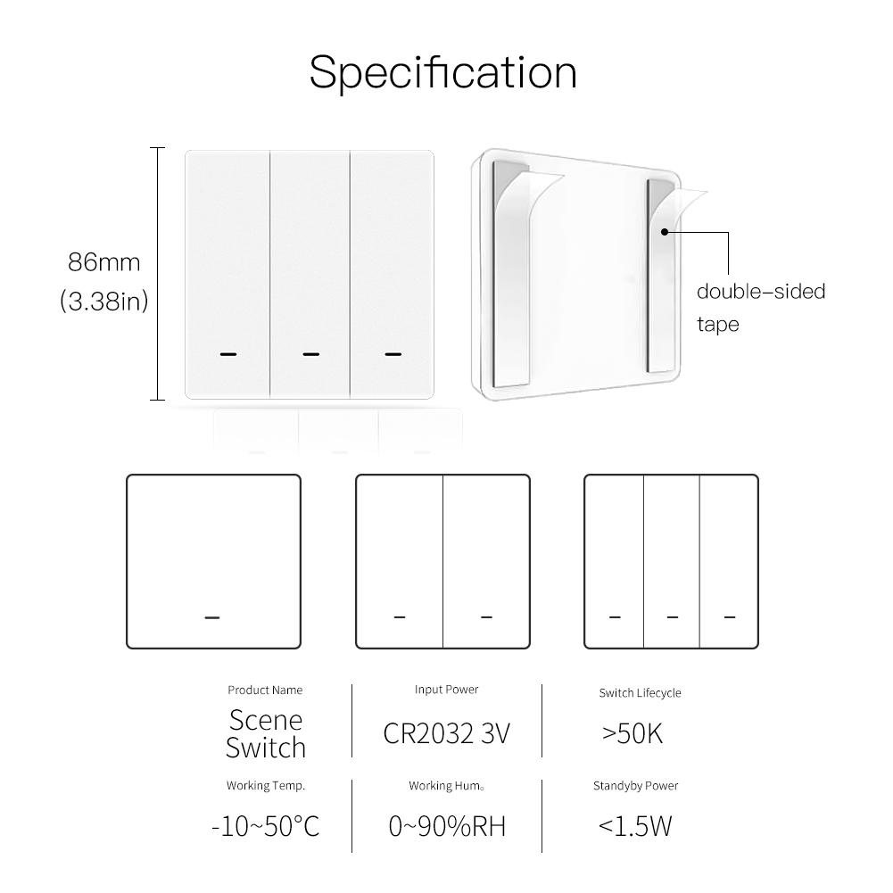 Tuya ZigBee Wireless Scene Switch Mechanical Push Button Controller Battery Powered Transmitter Switch via Smart Life App Smart Home Automation Scenario for Smart Devices 1/2/3 Gang - Moes