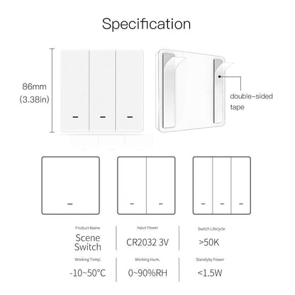 Tuya ZigBee Wireless Scene Switch Mechanical Push Button Controller Battery Powered Transmitter Switch via Smart Life App Smart Home Automation Scenario for Smart Devices 1/2/3 Gang - Moes