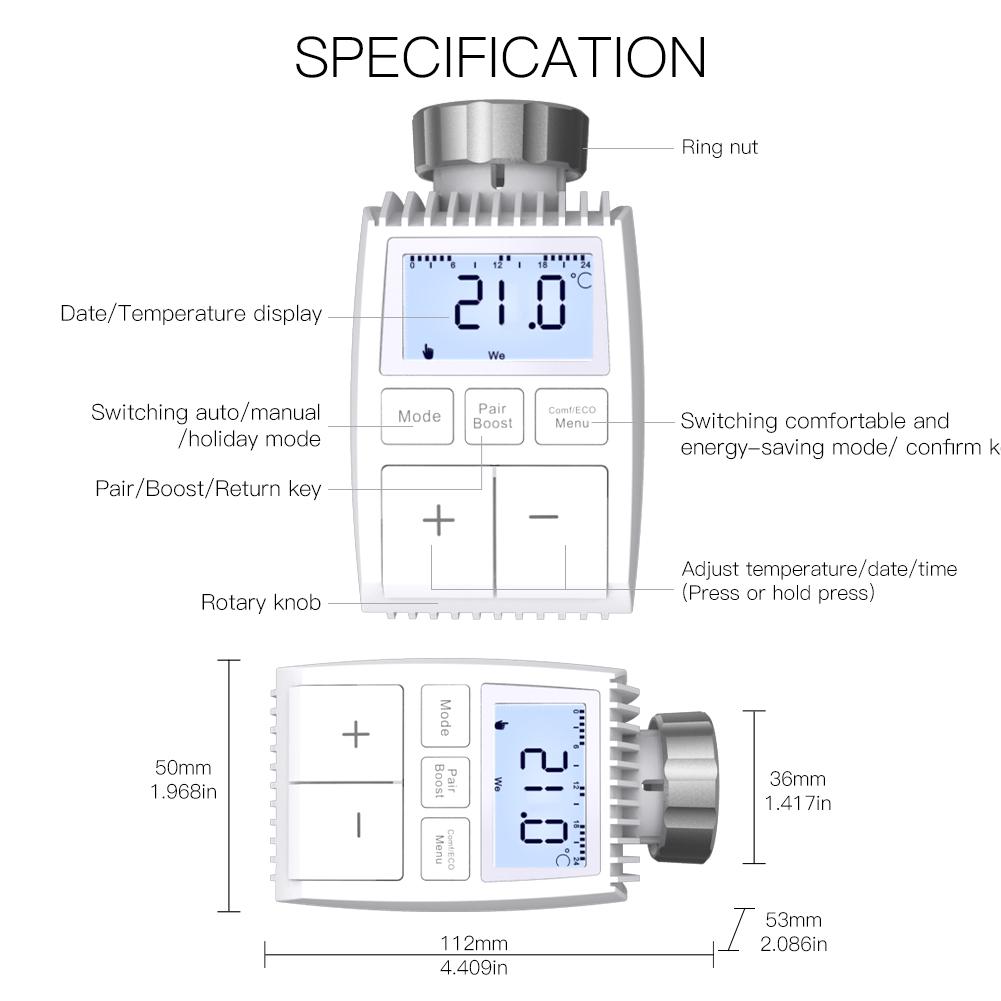 Tuya ZigBee3.0 New Mini Radiator Actuator Valve Smart Programmable Thermostat Temperature Controller External Sensor Accurate Heater TRV Thermostatic Radiator Valve Voice Control with Alexa - Moes