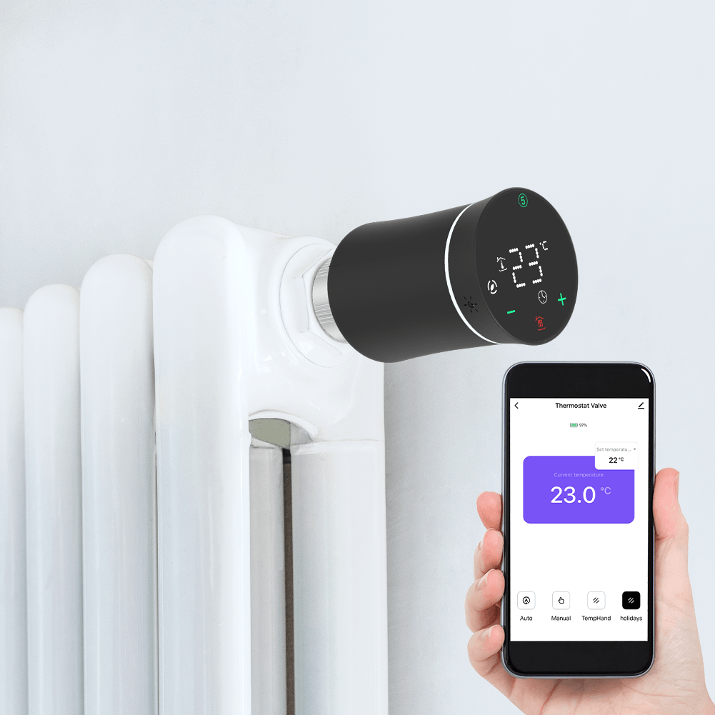 New MOES brt 100 radiator smart thermostat mini elegant curve design with extremely graceful arc waist shape - MOES