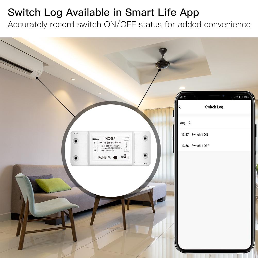 Wi-Fi DIY Smart Switch Electric Current Voltage Power Monitor Wireless Remote Control for Household Appliances Universal Module 16A Smart Life/Tuya Compatible with Alexa Google Assistants - Moes