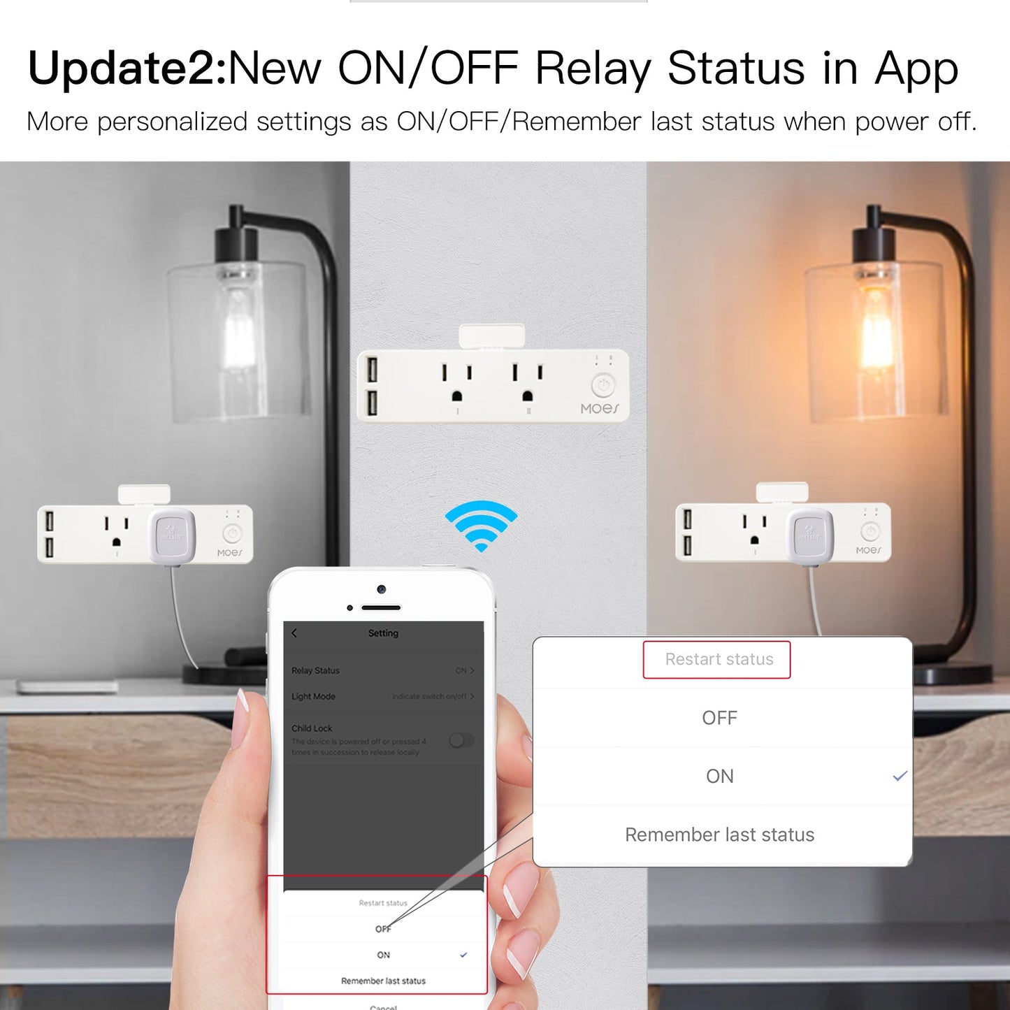 Wi-Fi Tuya Smart US Outlet Extender Multi Plug Socket Outlet Shelf with 2 Electrical Outlet Splitter Wall Plug Expander and 2 USB for Home Dorm with Relay Status and Light Mode Adjustable Smart Life APP Control Works with Alexa Google - Moes