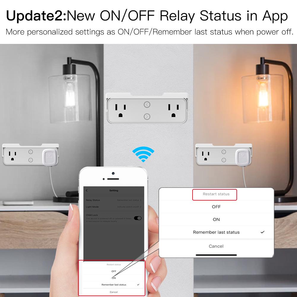 Wi-Fi Tuya Smart US Outlet Extender Multi Plug Socket Outlet Shelf with 2 Electrical Outlet Splitter Wall Plug Expander for Home Dorm with Nightlight Relay Status and Light Mode Adjustable Smart Life App Control Works with Alexa Google - Moes