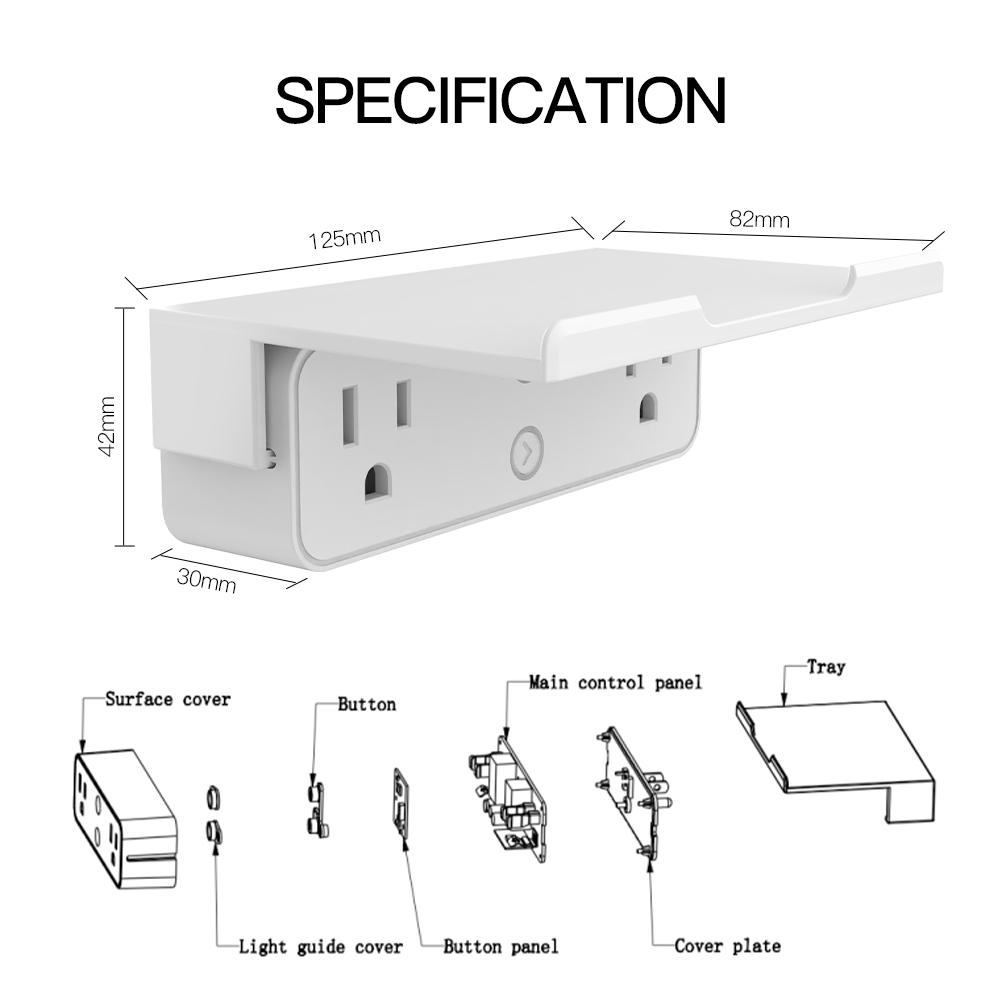 Wi-Fi Tuya Smart US Outlet Extender Multi Plug Socket Outlet Shelf with 2 Electrical Outlet Splitter Wall Plug Expander for Home Dorm with Nightlight Relay Status and Light Mode Adjustable Smart Life App Control Works with Alexa Google - Moes