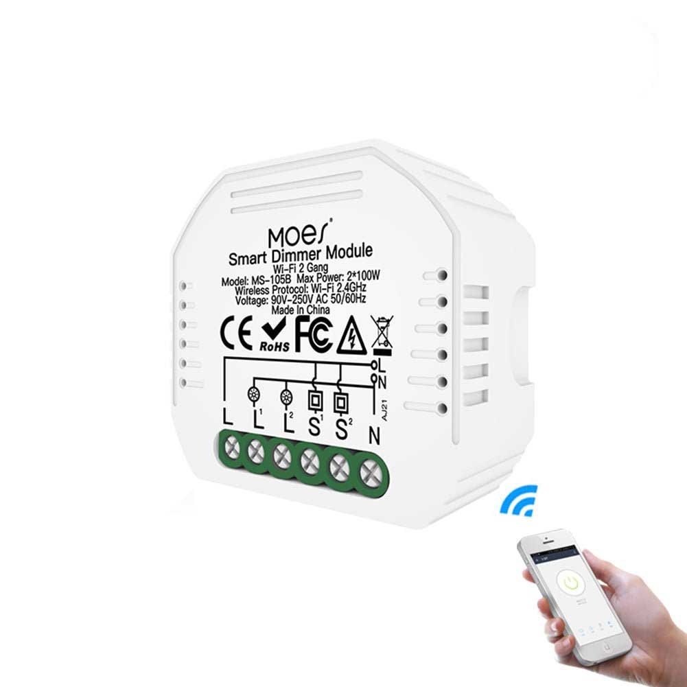 WiFi 2 Gang Dimmer Switch Module DIY Smart Light LED Dimmable Interruptor Relay - MOES