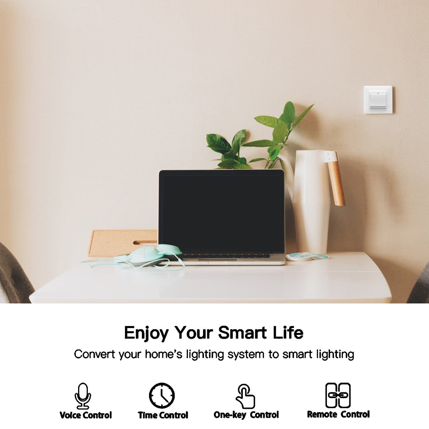 WiFi DE EU Smart Push Button 1 Gang Switch 2-Way Multi-control Removable Detachable White Black - Moes