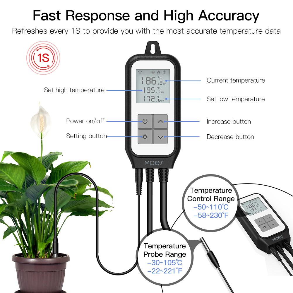 WiFi Digital Temperature Controller Thermostat Outlet Plug Heating and Cooling Mode Carboy Aquarium Home Brewing Incubation Fermentation Breeding Greenhouse Smart Life App Remote Monitoring 100-250V - Moes