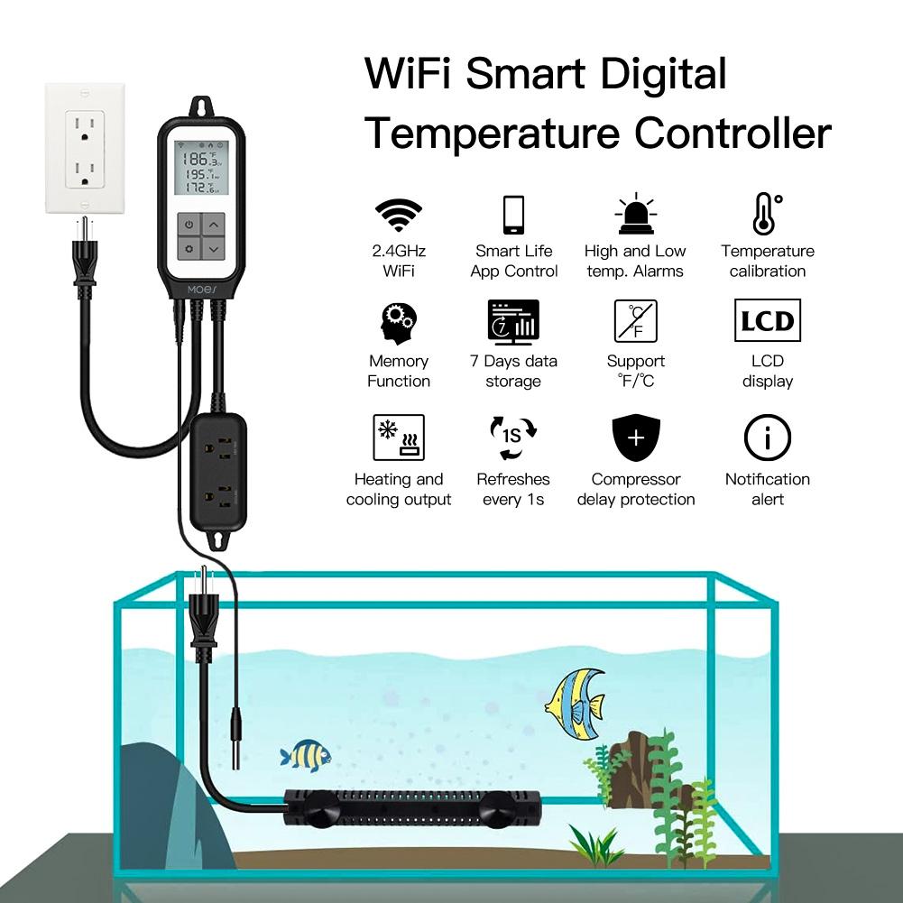 WiFi Digital Temperature Controller Thermostat Outlet Plug Heating and Cooling Mode Carboy Aquarium Home Brewing Incubation Fermentation Breeding Greenhouse Smart Life App Remote Monitoring 100-250V - Moes