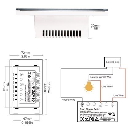 WiFi Dimmer Switch RF433 Smart Glass Touch Switches With Led For Light - MOES