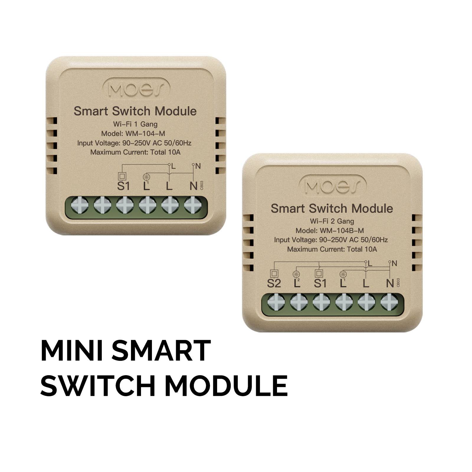 WiFi Mini DIY Smart Light Switch Module Relay Timer 1/2 Gang - MOES