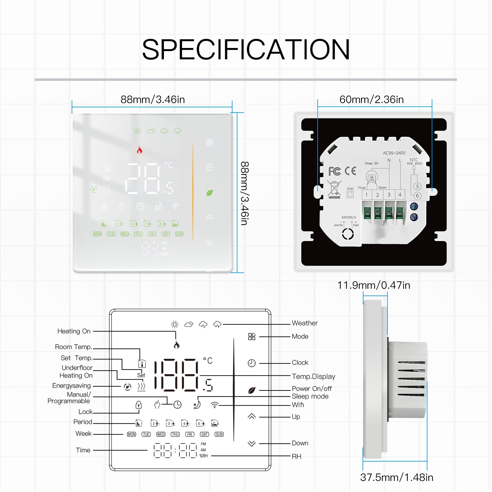 WiFi Room Touch Thermostat|Smart UnderFloor Boiler Heating