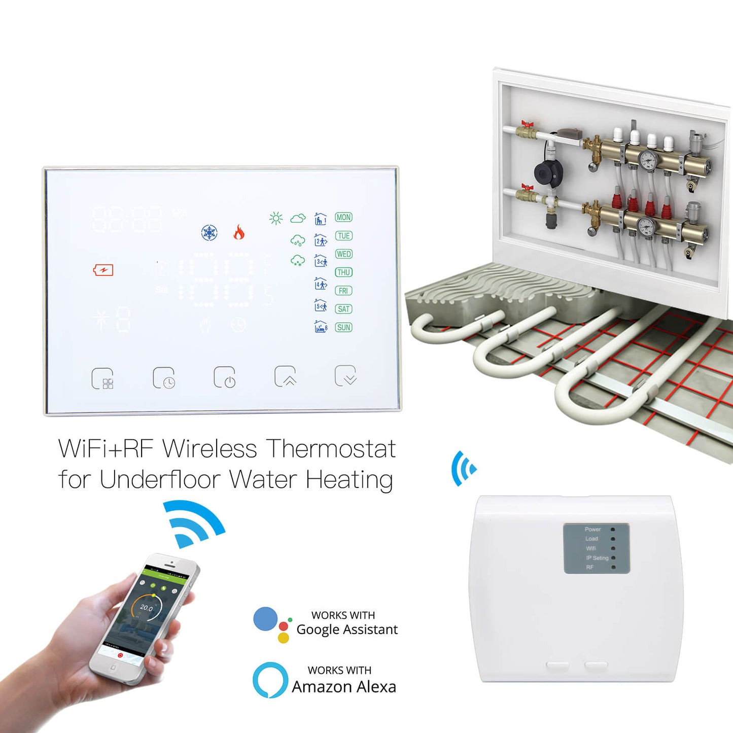 WiFi RF Programmable Thermostat Smart Wall-hung Temperature Controller Wireless RF Receiver for Water/ Electric/ Gas Boiler Floor Heating - MOES