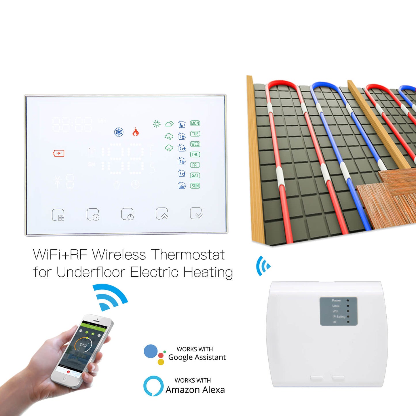 WiFi RF Programmable Thermostat Smart Wall-hung Temperature Controller Wireless RF Receiver for Water/ Electric/ Gas Boiler Floor Heating - MOES