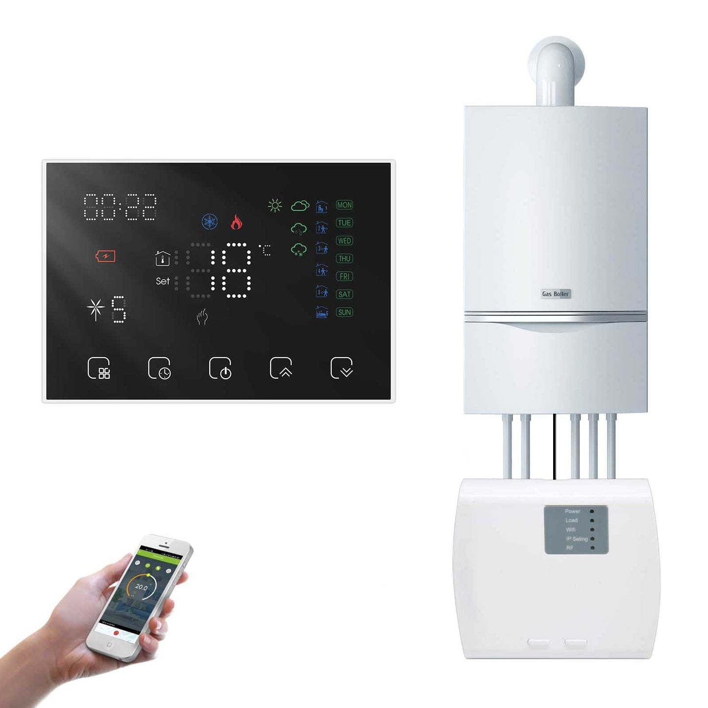 WiFi RF Programmable Thermostat Smart Wall-hung Temperature Controller Wireless RF Receiver for Water/ Electric/ Gas Boiler Floor Heating - MOES