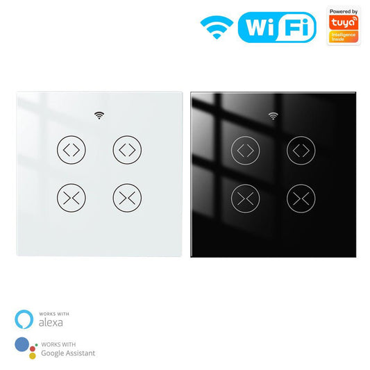 WiFi RF433 Smart 2 Gang Double Curtain Blind Touch Switch Single Pole Neutral Wire Required EU - MOES