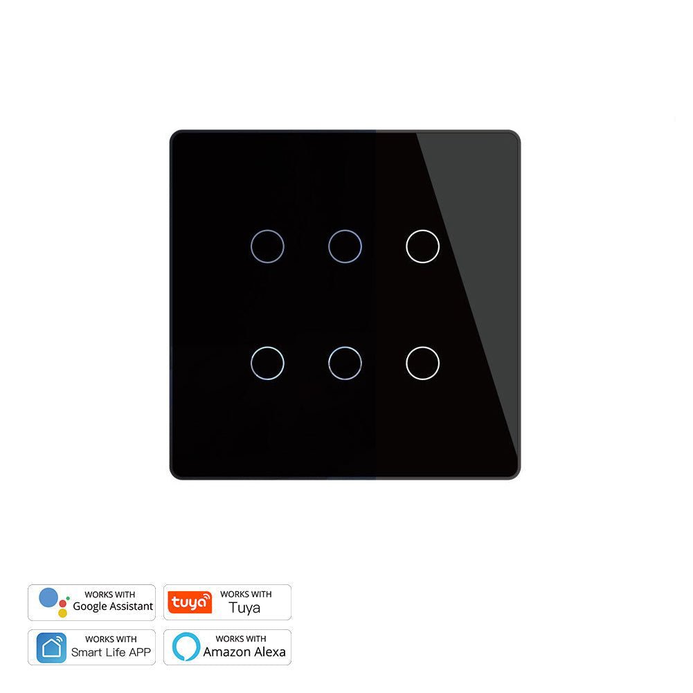 WiFi RF433 Smart 6 Gang Wall Touch Light Switch 2/3 Way Multi-Control Neutral Wire Required - MOES