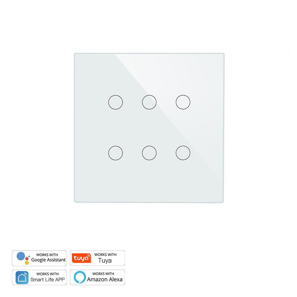 WiFi RF433 Smart 6 Gang Wall Touch Light Switch 2/3 Way Multi-Control Neutral Wire Required - MOES