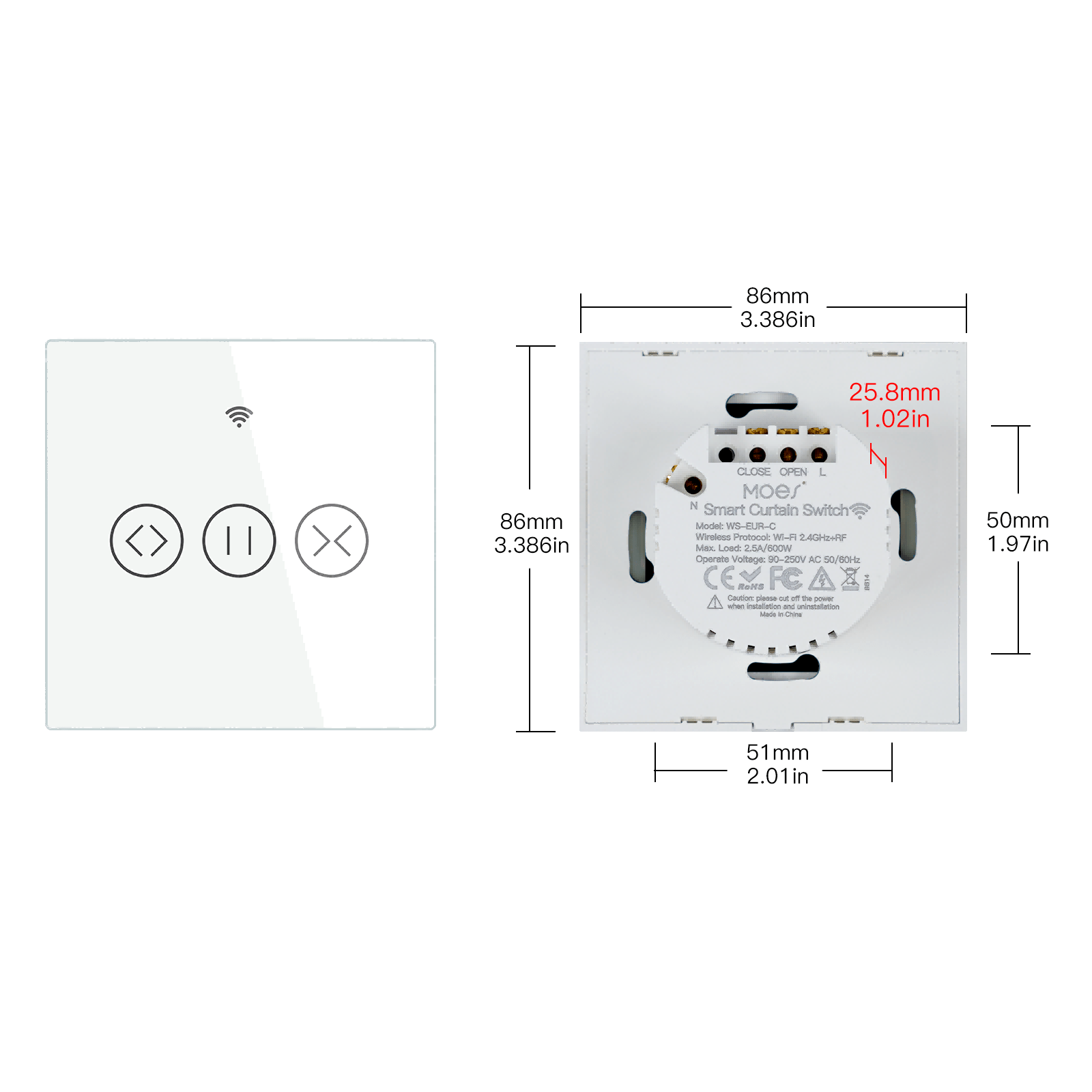 WiFi RF433 Smart Curtain Blinds Roller Shutter Touch Switch Single Pole Neutral Wire Required EU - MOES