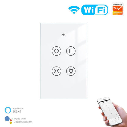 WiFi RF433 Smart Glass Panel Curtain Light Touch Switch Single Pole Neutral Wire Required US - MOES