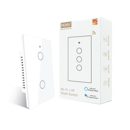 WiFi RF433 Smart Glass Panel Light Touch Switch 3 Way Multi-Control Neutral Wire Required US Standard - MOES