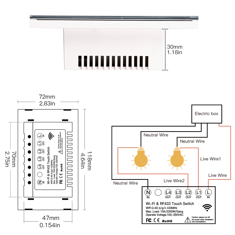  MoesGo WiFi RF433 - Cortinas con panel táctil inteligente,  interruptor de persiana enrollable, interruptor de retroiluminación,  inalámbrico MHz433, control remoto, motor de cortina motorizado, compatible  con Alexa, Google Home : Herramientas