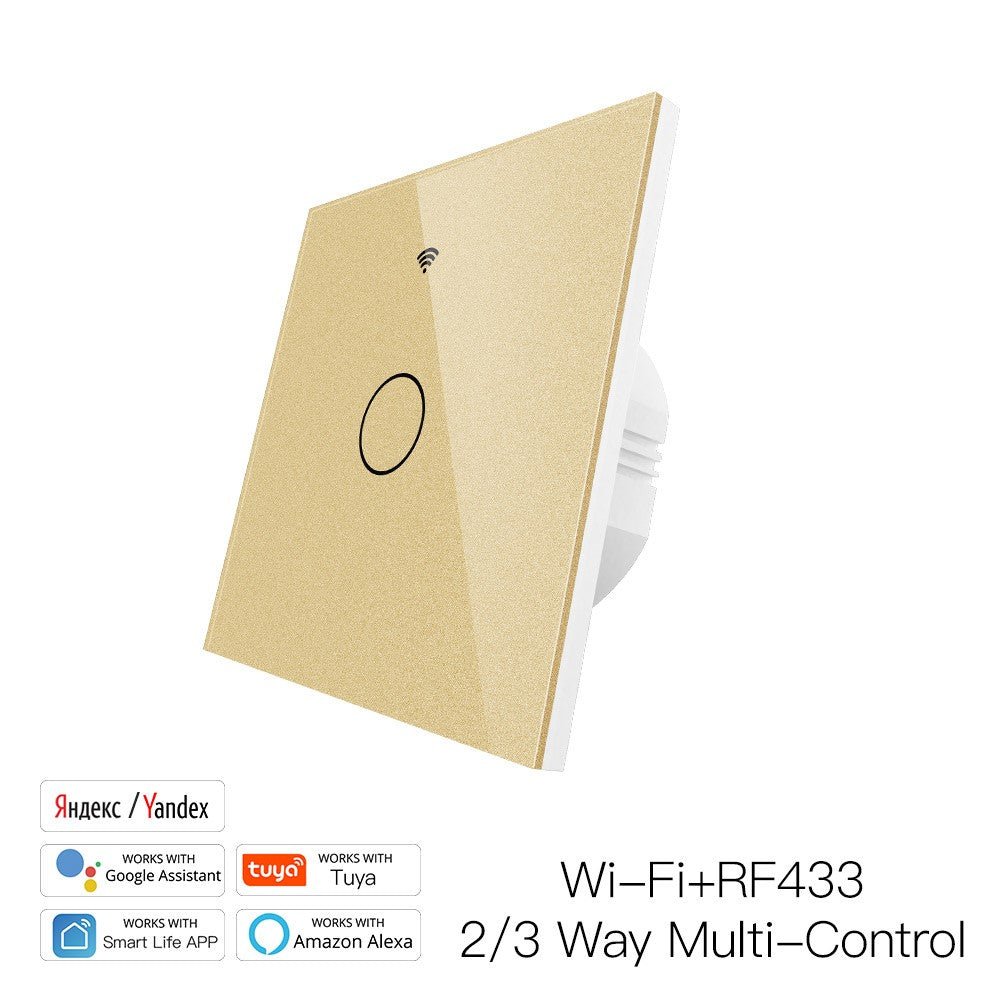 WiFi RF433 Smart Touch Switch 2/3 Way Smart Life/Tuya App Control,Alexa Google Home Voice Control 1 Gang EU - Moes