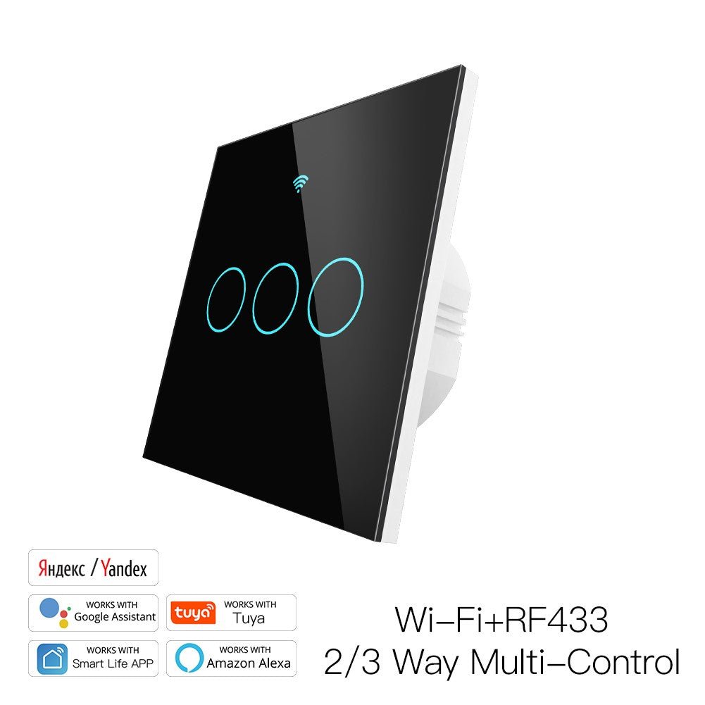 WiFi RF433 Smart Touch Switch 2/3 Way Smart Life/Tuya App Control,Alexa Google Home Voice Control 1 Gang EU - Moes