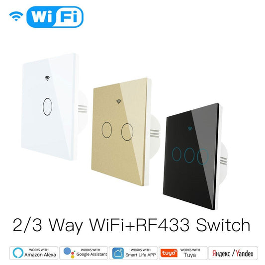WiFi RF433 Smart Touch Switch 2/3 Way Smart Life/Tuya App Control,Alexa Google Home Voice Control 1 Gang EU - Moes