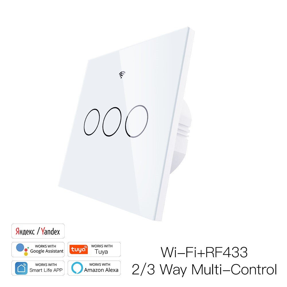 WiFi RF433 Smart Touch Switch 2/3 Way Smart Life/Tuya App Control,Alexa Google Home Voice Control 1 Gang EU - Moes