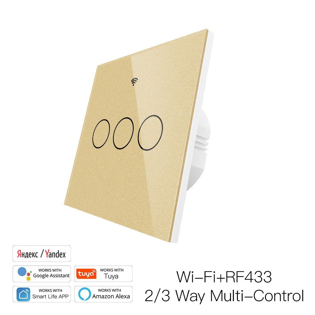 WiFi RF433 Smart Touch Switch 2/3 Way Smart Life/Tuya App Control,Alexa Google Home Voice Control 1 Gang EU - Moes