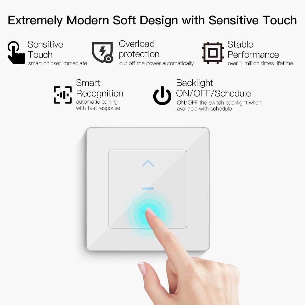 WiFi Smart Curtain Switch Modern Touch Design for Motorized Curtains and Roller Blinds, Compatible with Tuya/Smart Life App, Remote Control, Alexa and Google Home Multi-gang Wall Plate Applicable White - Moes