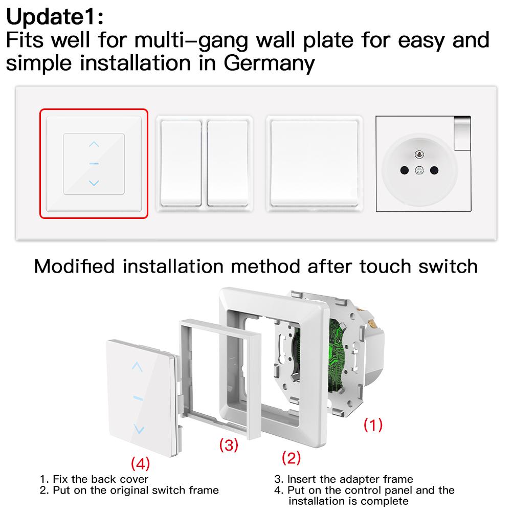 Update1:Fits well for multi-gang wall plate for easy and simple installation in Germany - Moes