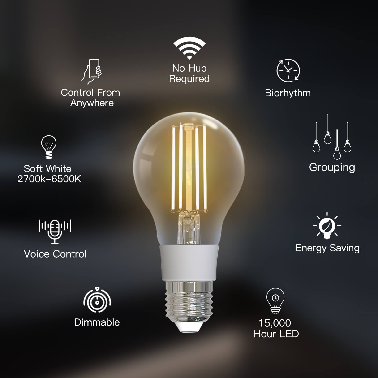 WiFi Smart Filament Bulb LED Light A60 E27 Dimmable Lighting Soft – MOES