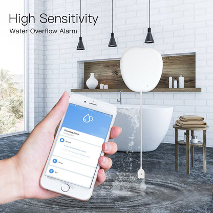 WiFi Smart Flood Sensor Home Alarm Water Leakage Detector Flood Notification Alert Overflow Security Alarm System Tuya/Smart Life App Wireless Remote Control - Moes