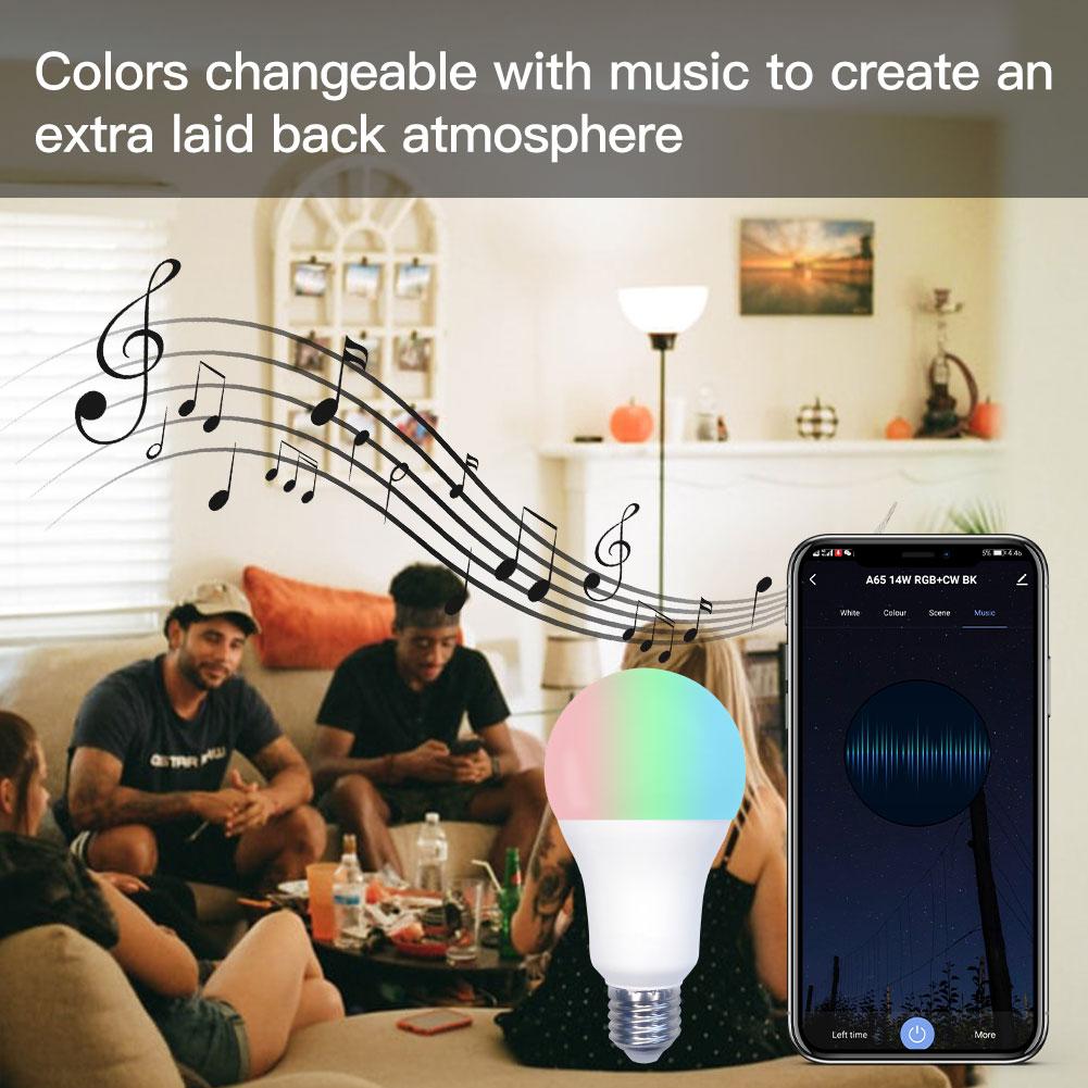 WiFi Smart LED Light Bulb Dimmable Lamp 14W,RGB C+W Smart Life Tuya App Music Rhythm E27 - Moes