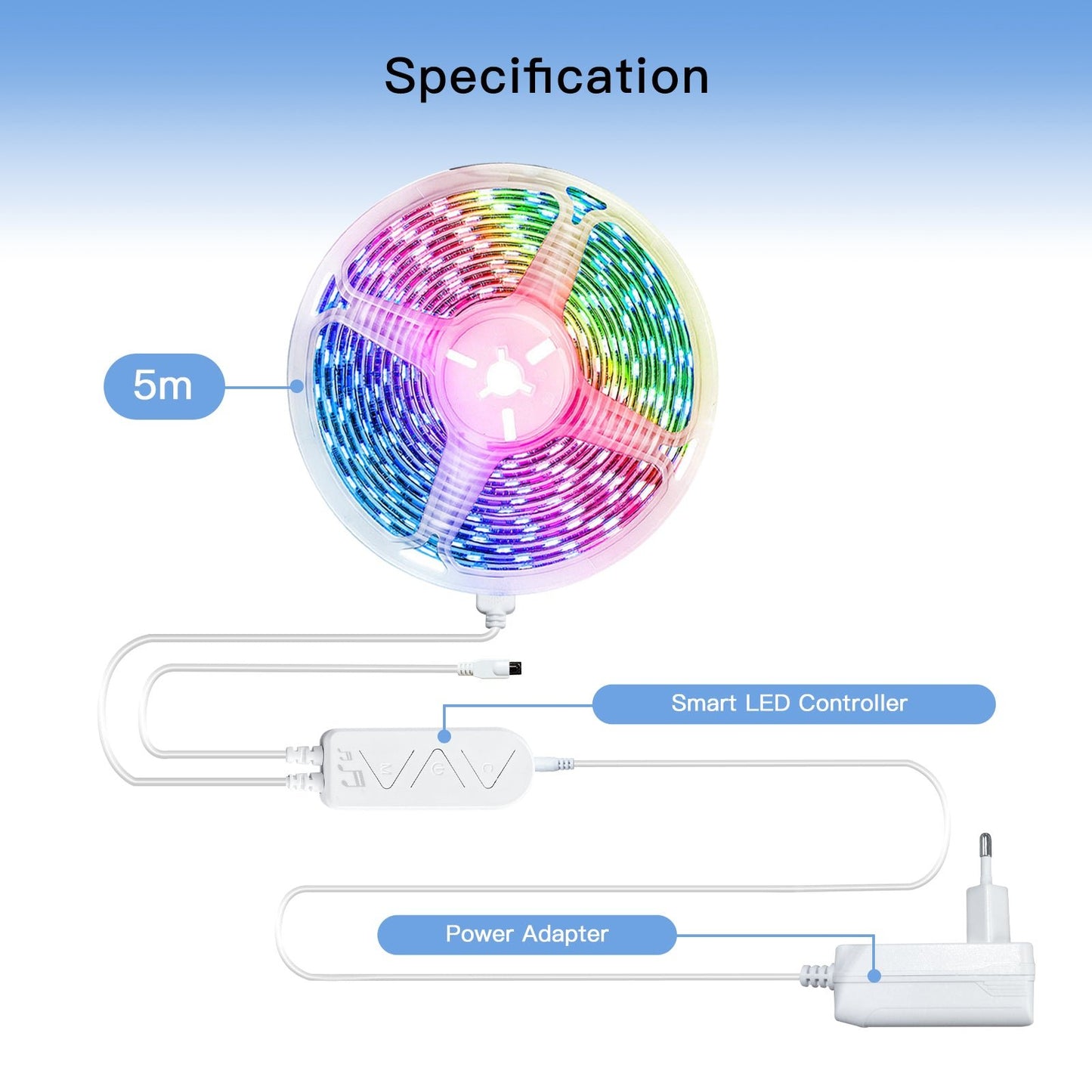 WiFi Smart LED Strip Light| 5m | smart led controller | power adapter - MOES