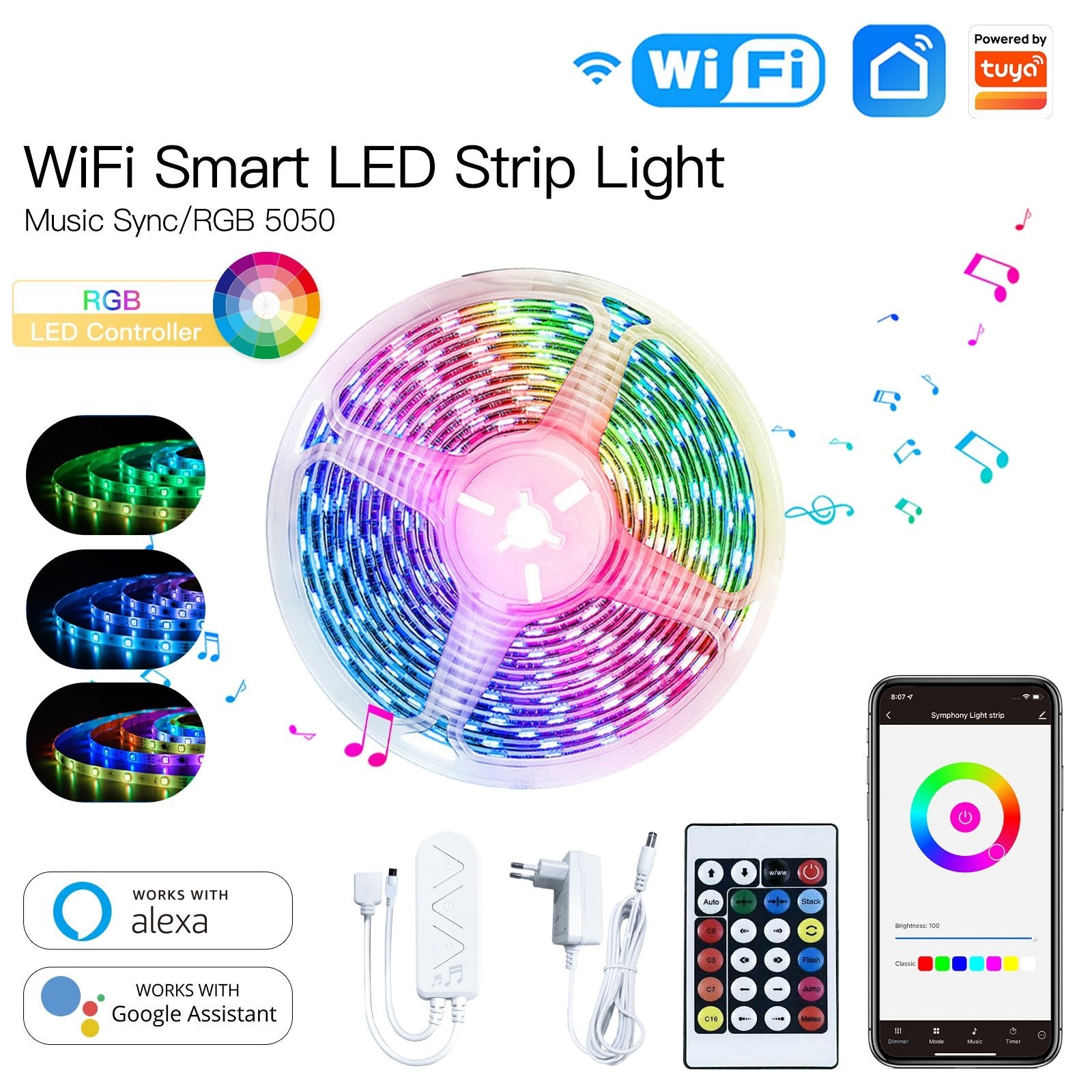 Smartsync Led Controller MOES WiFi RGB Strip Light|Smart Controller Music Sync Colored Strips