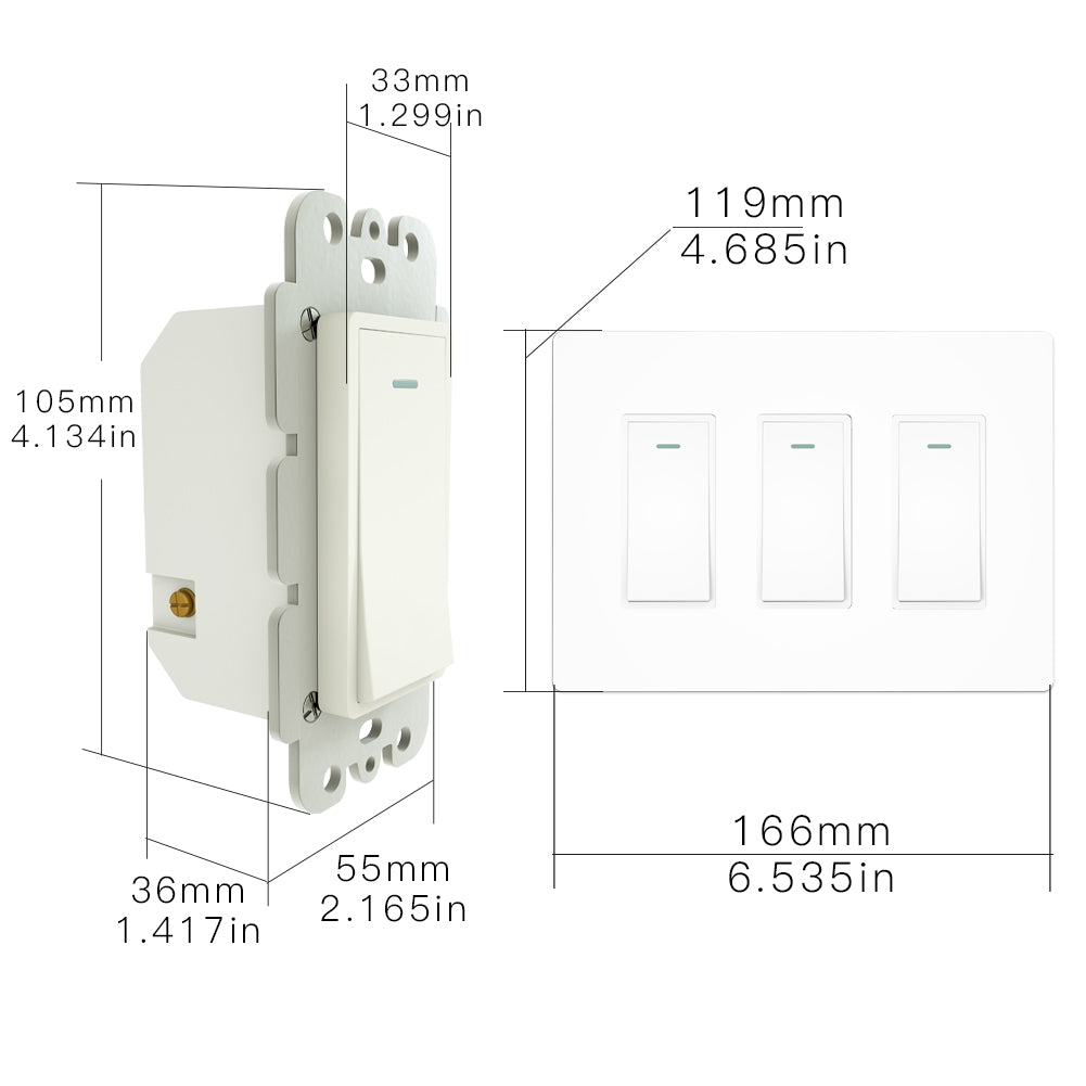 WiFi Smart Light Switch 2/3/4 Gang No Screw Panel - Moes