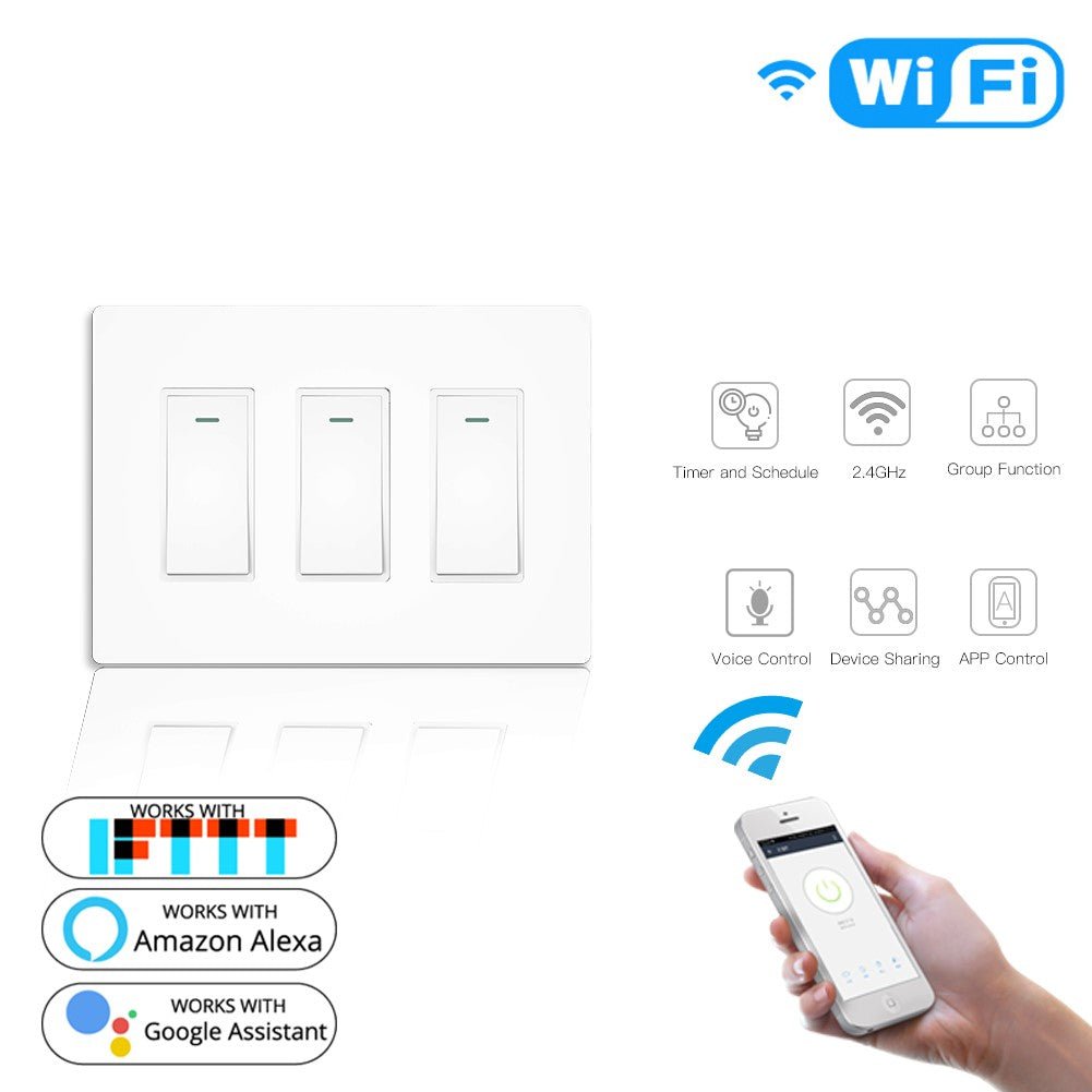 WiFi Smart Light Switch 2/3/4 Gang No Screw Panel - Moes