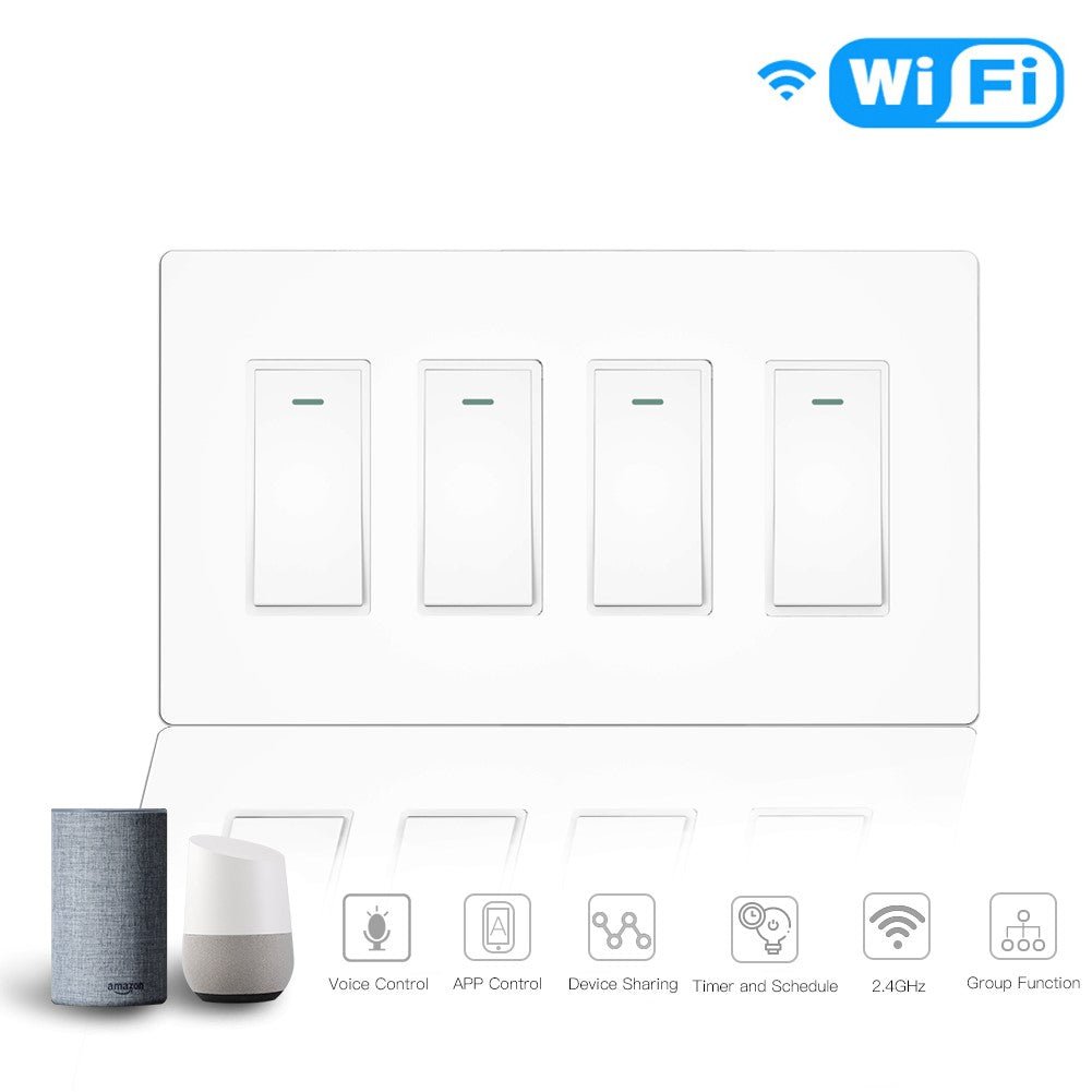 WiFi Smart Light Switch 2/3/4 Gang No Screw Panel - Moes